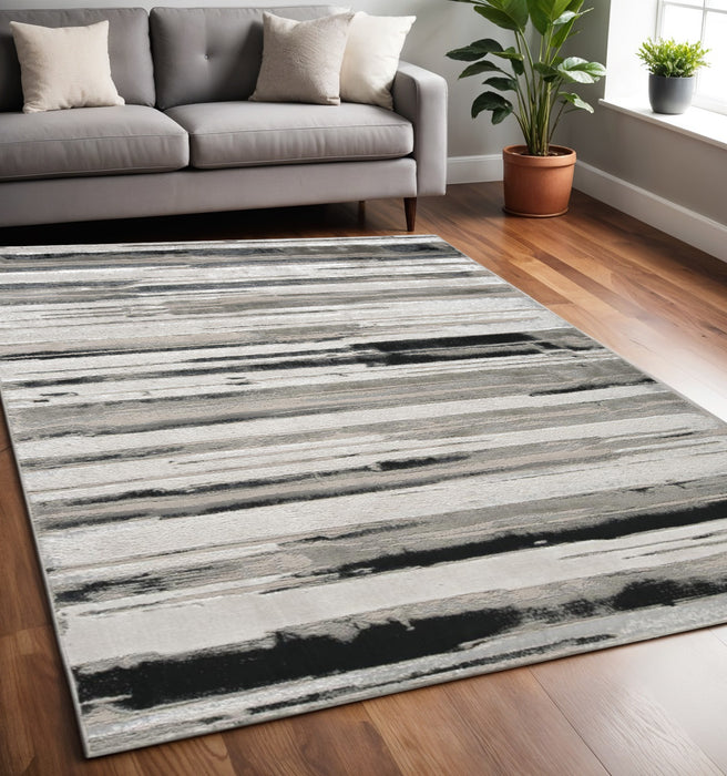 4' X 6' Black and Silver Abstract Non Skid Area Rug