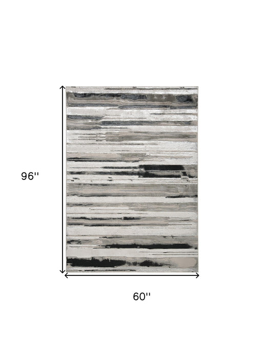 4' X 6' Black and Silver Abstract Non Skid Area Rug