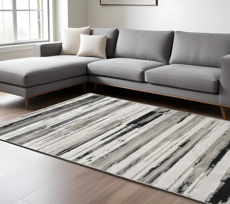 4' X 6' Black and Silver Abstract Non Skid Area Rug