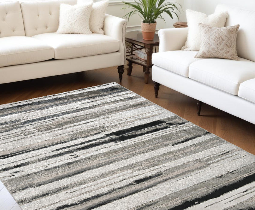 4' X 6' Black and Silver Abstract Non Skid Area Rug