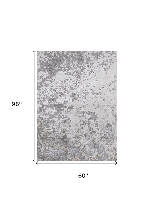 2' X 3' Silver Gray And White Abstract Stain Resistant Area Rug