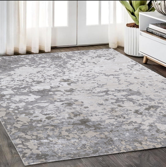 2' X 3' Silver Gray And White Abstract Stain Resistant Area Rug