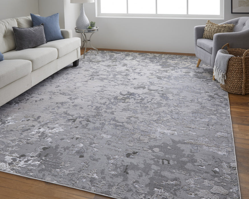 2' X 3' Silver Gray And White Abstract Stain Resistant Area Rug