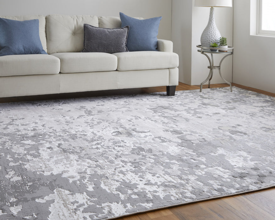 2' X 3' Silver Gray And White Abstract Stain Resistant Area Rug