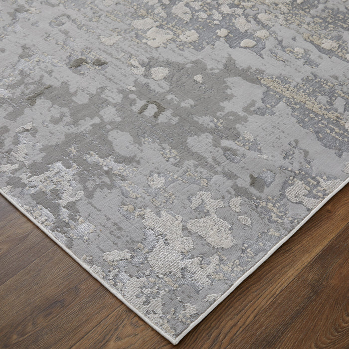 2' X 3' Silver Gray And White Abstract Stain Resistant Area Rug