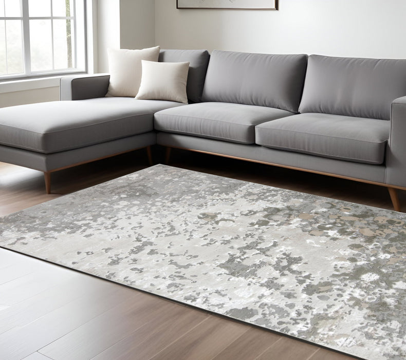 2' X 3' Silver Gray And White Abstract Stain Resistant Area Rug