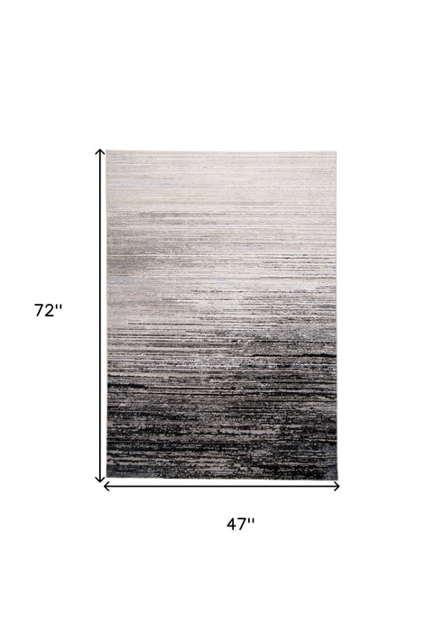 4' X 6' Beige and Black Abstract Non Skid Area Rug