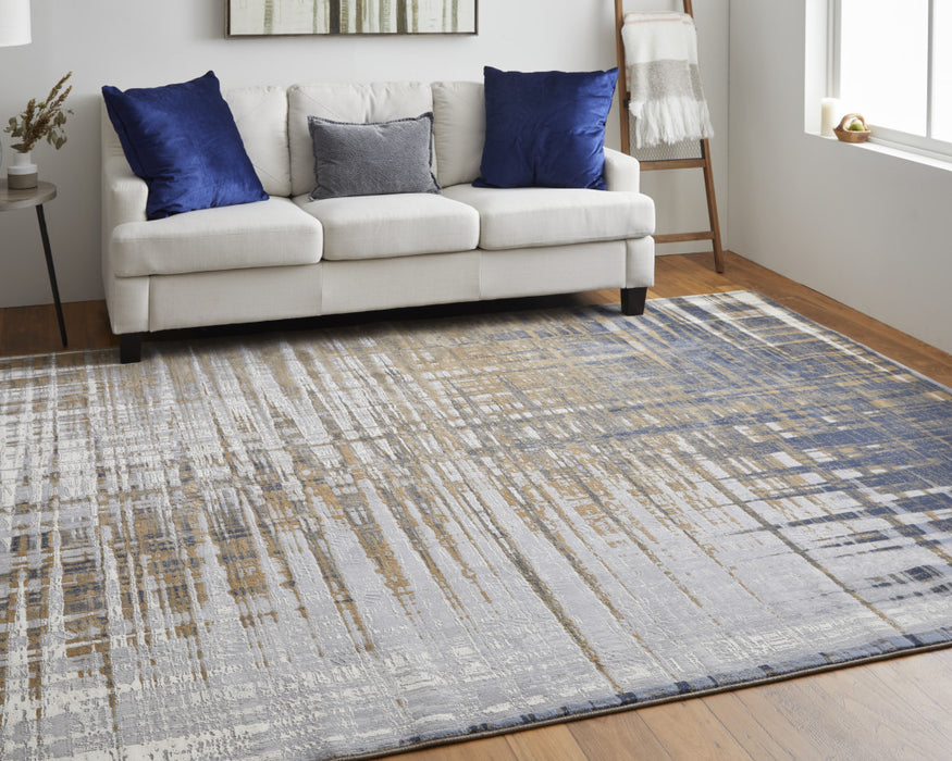 4' X 6' Blue and Gray Abstract Power Loom Area Rug