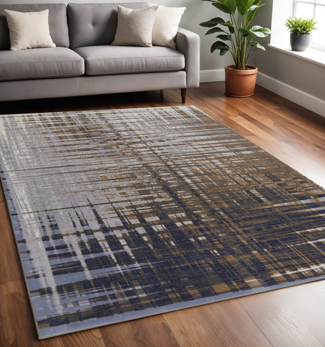 4' X 6' Blue and Gray Abstract Power Loom Area Rug