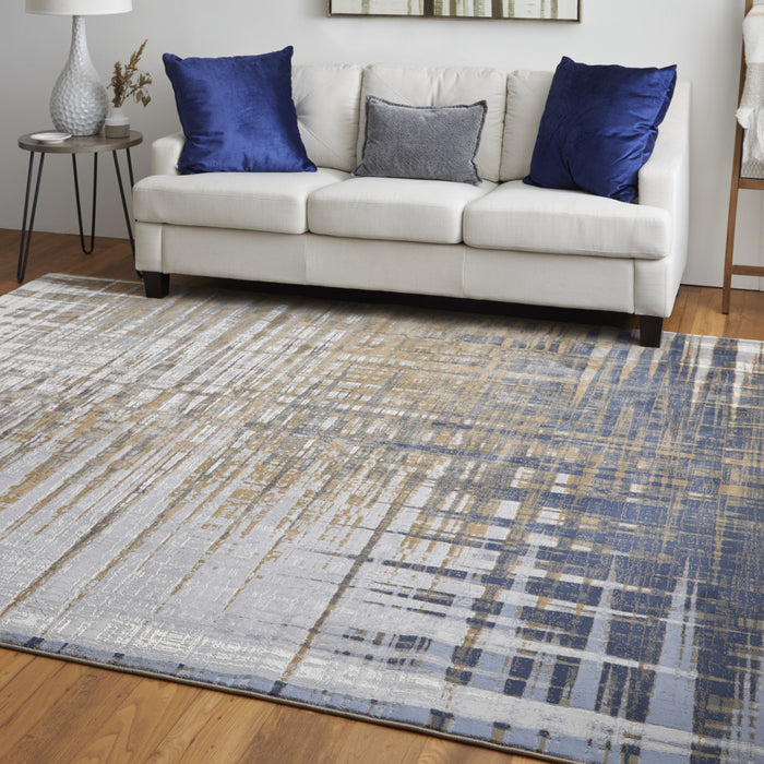 4' X 6' Blue and Gray Abstract Power Loom Area Rug