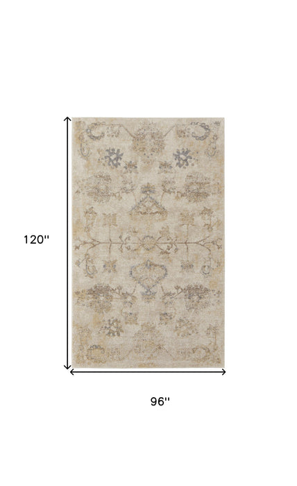 8' X 10' Ivory And Gray Abstract Power Loom Distressed Area Rug