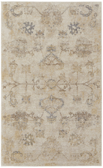 8' X 10' Ivory And Gray Abstract Power Loom Distressed Area Rug