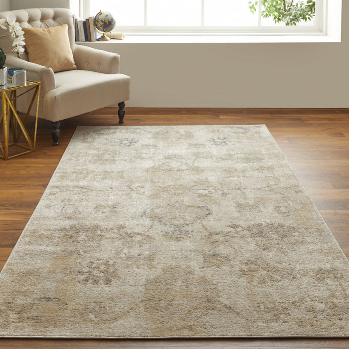 8' X 10' Ivory And Gray Abstract Power Loom Distressed Area Rug