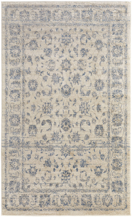 8' X 10' Ivory And Blue Abstract Power Loom Distressed Area Rug