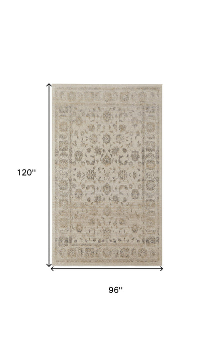 8' X 10' Ivory And Blue Abstract Power Loom Distressed Area Rug