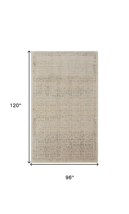 8' X 10' Ivory Tan And Gray Abstract Power Loom Distressed Area Rug