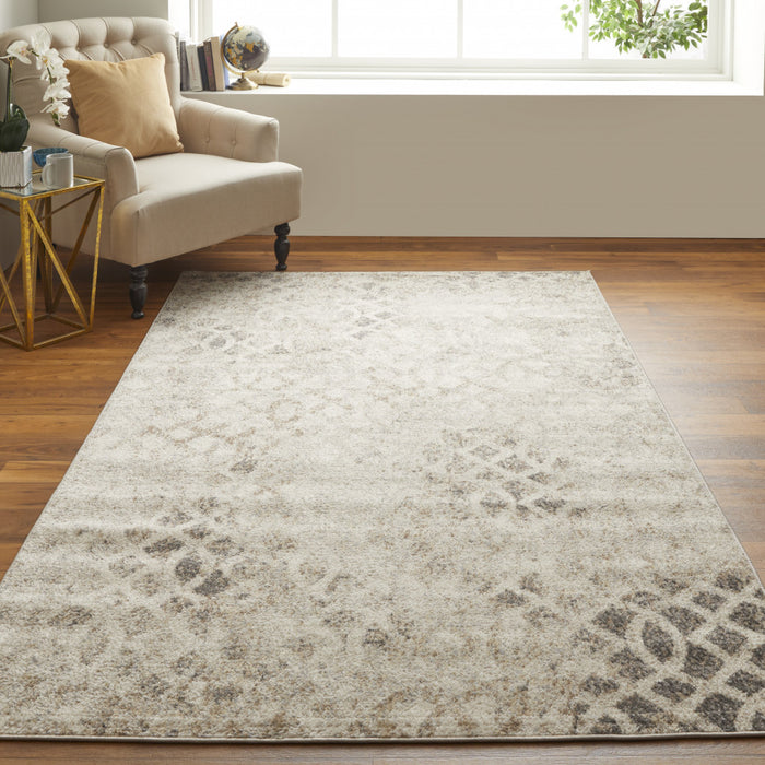 8' X 10' Ivory And Blue Abstract Power Loom Distressed Area Rug