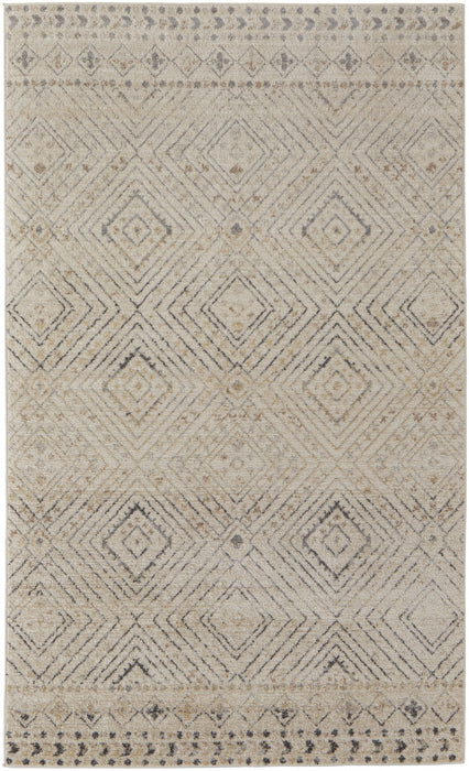 8' X 10' Ivory Blue And Gray Geometric Power Loom Distressed Area Rug