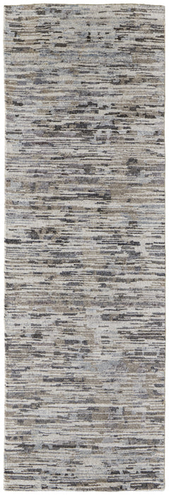 4' X 6' Gray Blue And Silver Wool Abstract Hand Knotted Area Rug