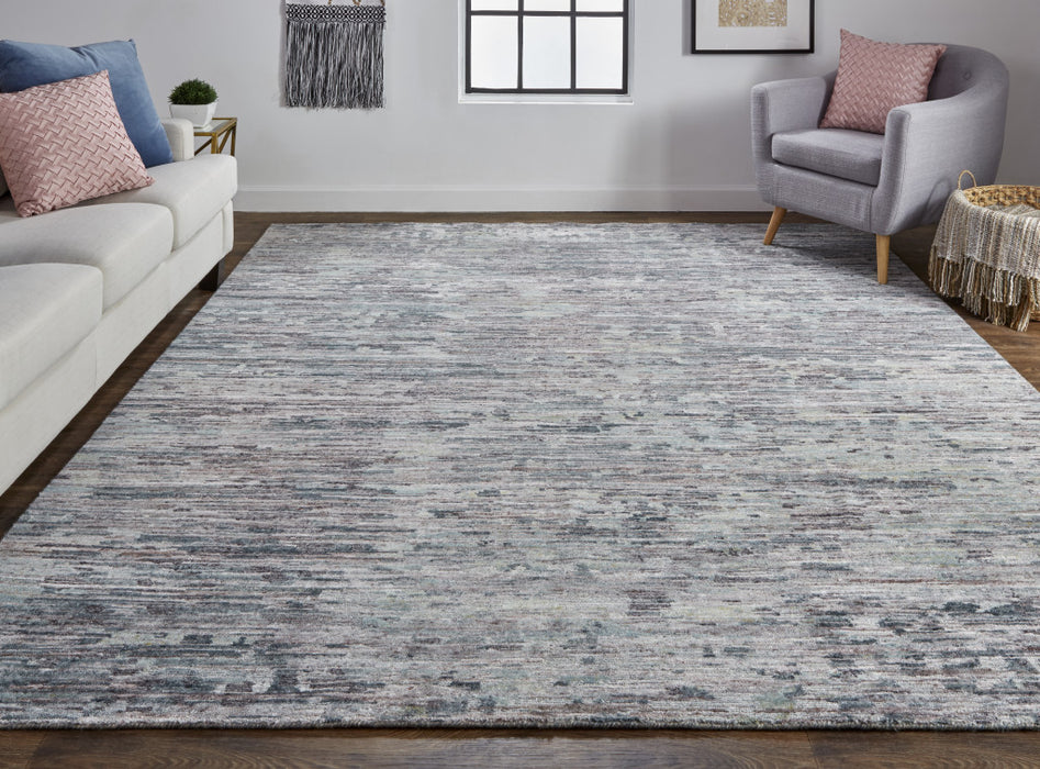 4' X 6' Blue and Gray Wool Abstract Hand Knotted Area Rug