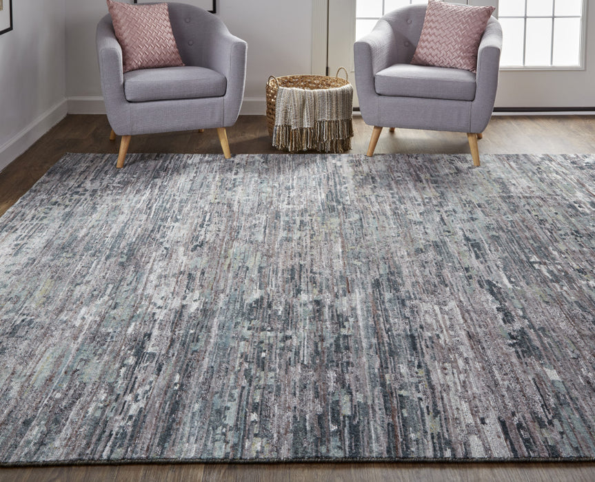 4' X 6' Blue and Gray Wool Abstract Hand Knotted Area Rug