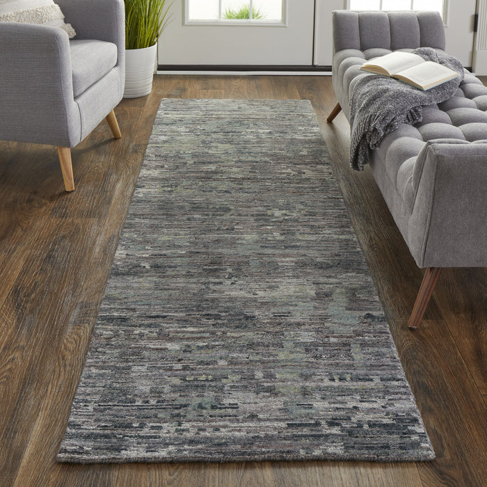 4' X 6' Blue and Gray Wool Abstract Hand Knotted Area Rug