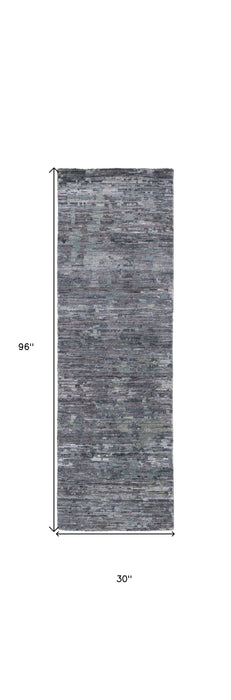 4' X 6' Blue and Gray Wool Abstract Hand Knotted Area Rug