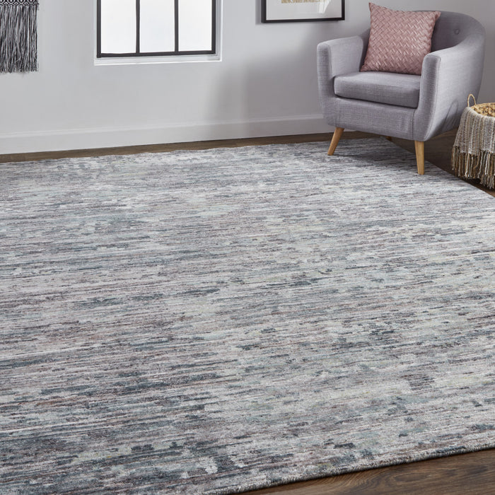 4' X 6' Blue and Gray Wool Abstract Hand Knotted Area Rug