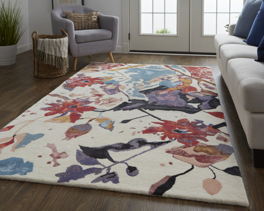 4' X 6' Blue and Red Floral Hand Tufted Area Rug