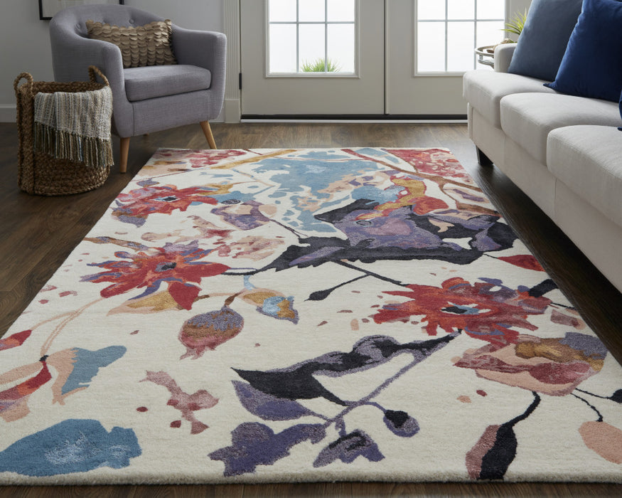 4' X 6' Blue and Red Floral Hand Tufted Area Rug