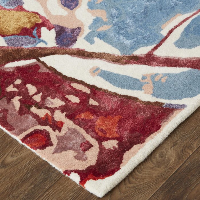 4' X 6' Blue and Red Floral Hand Tufted Area Rug