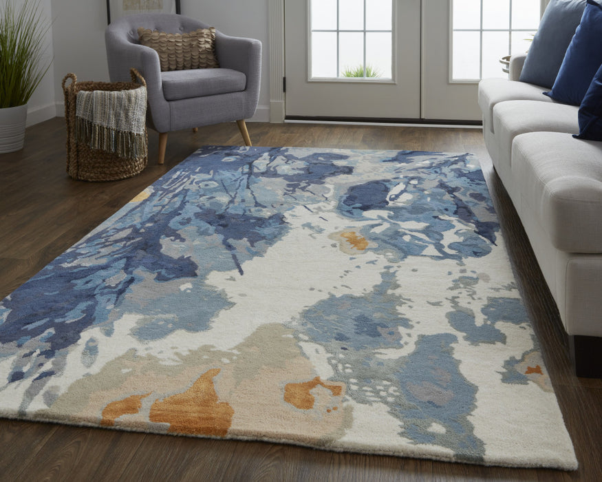 5' X 8' Blue Wool Floral Hand Tufted Area Rug