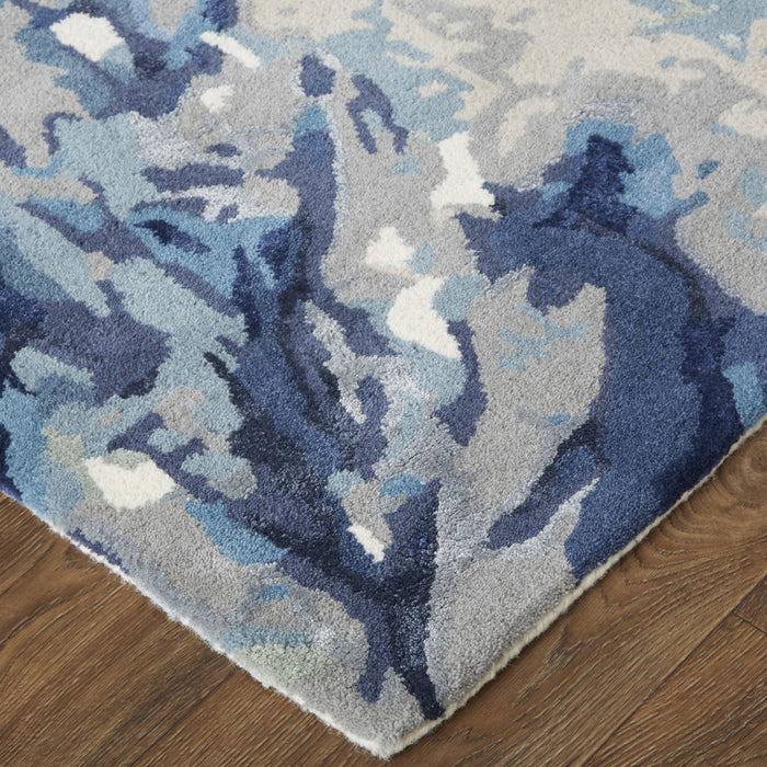 5' X 8' Blue Wool Floral Hand Tufted Area Rug