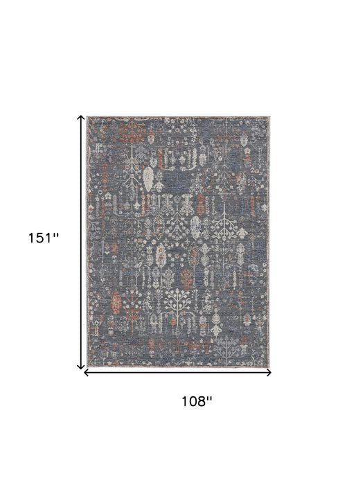 9' X 13' Gray and Ivory Floral Power Loom Area Rug