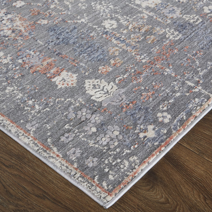 9' X 13' Gray and Ivory Floral Power Loom Area Rug