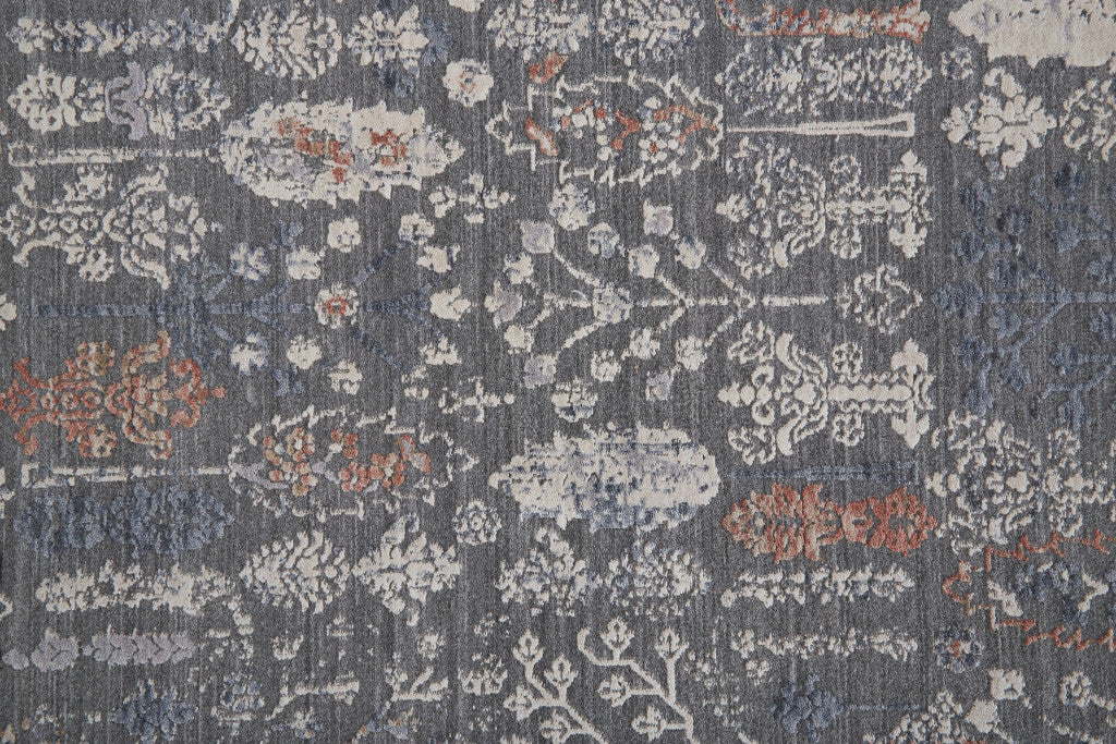 9' X 13' Gray and Ivory Floral Power Loom Area Rug