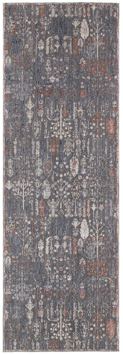 9' X 13' Gray and Ivory Floral Power Loom Area Rug