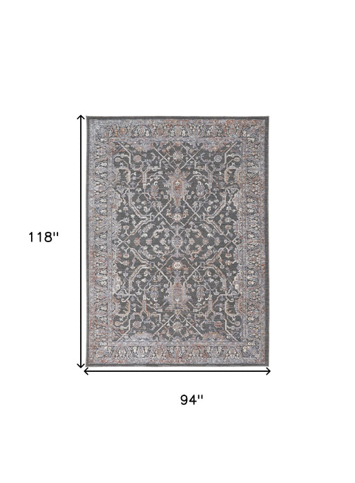 8' X 10' Gray and Ivory Floral Power Loom Area Rug