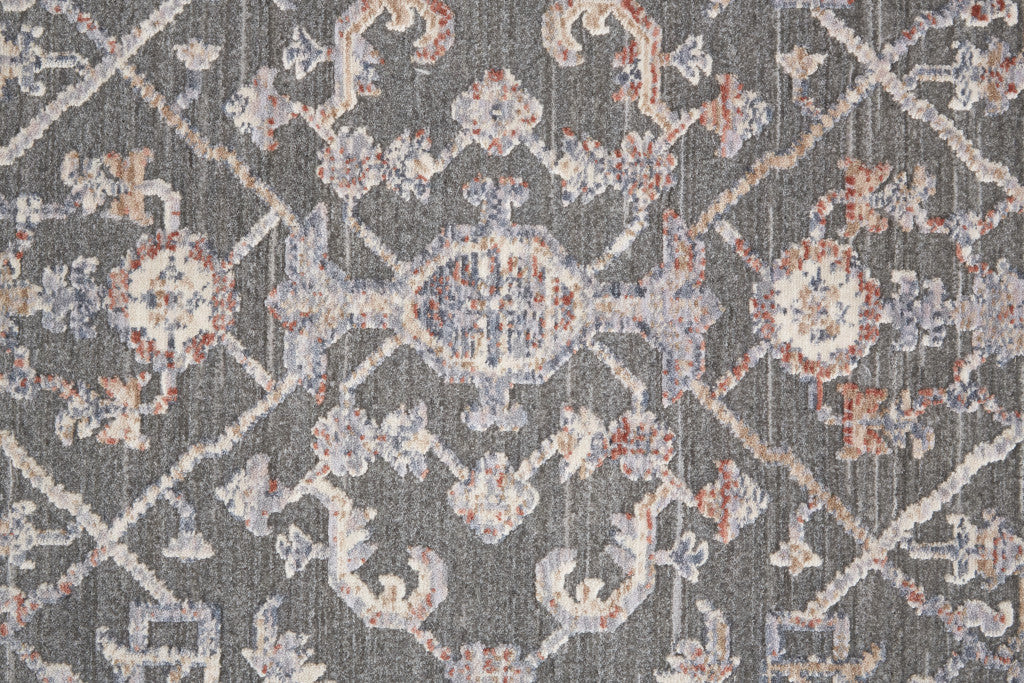 8' X 10' Gray and Ivory Floral Power Loom Area Rug