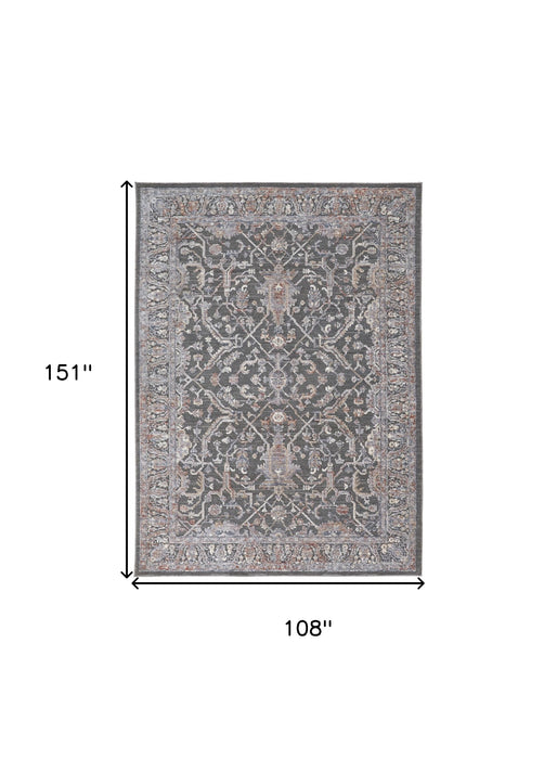 8' X 10' Gray and Ivory Floral Power Loom Area Rug