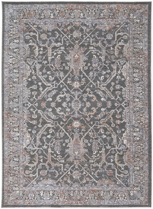 8' X 10' Gray and Ivory Floral Power Loom Area Rug