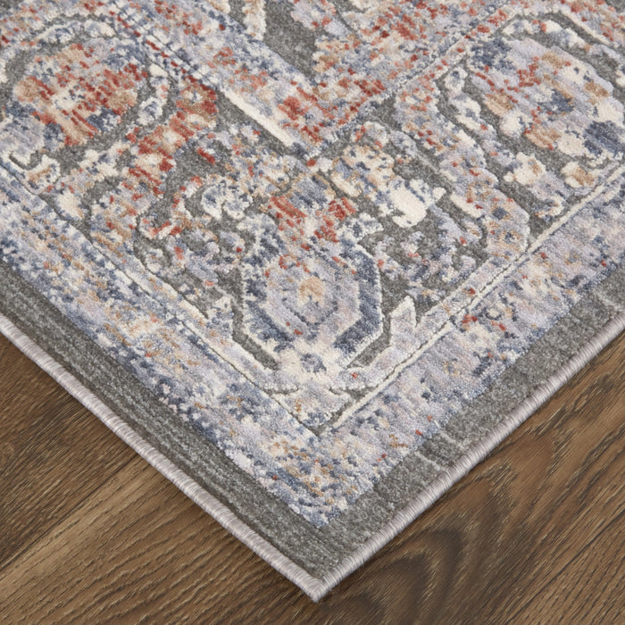 8' X 10' Gray and Ivory Floral Power Loom Area Rug