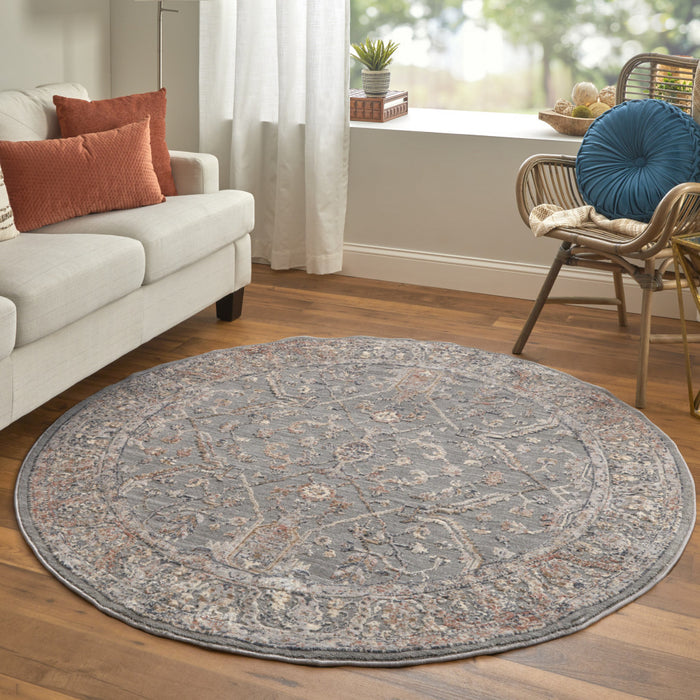 8' X 10' Gray and Ivory Floral Power Loom Area Rug