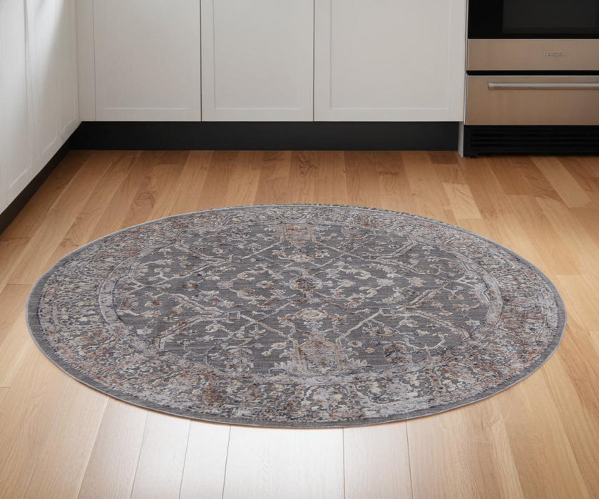 8' X 10' Gray and Ivory Floral Power Loom Area Rug