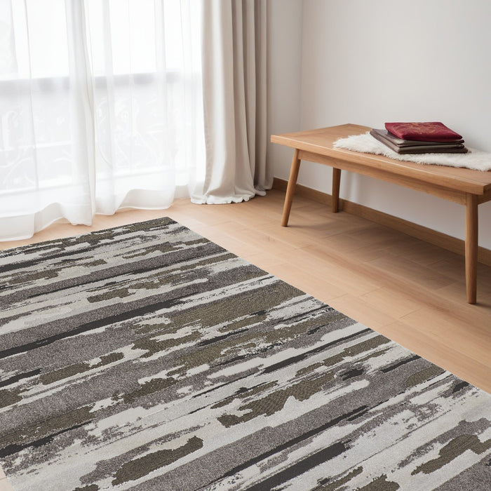 4' X 6' Gray and Ivory Abstract Power Loom Distressed Area Rug