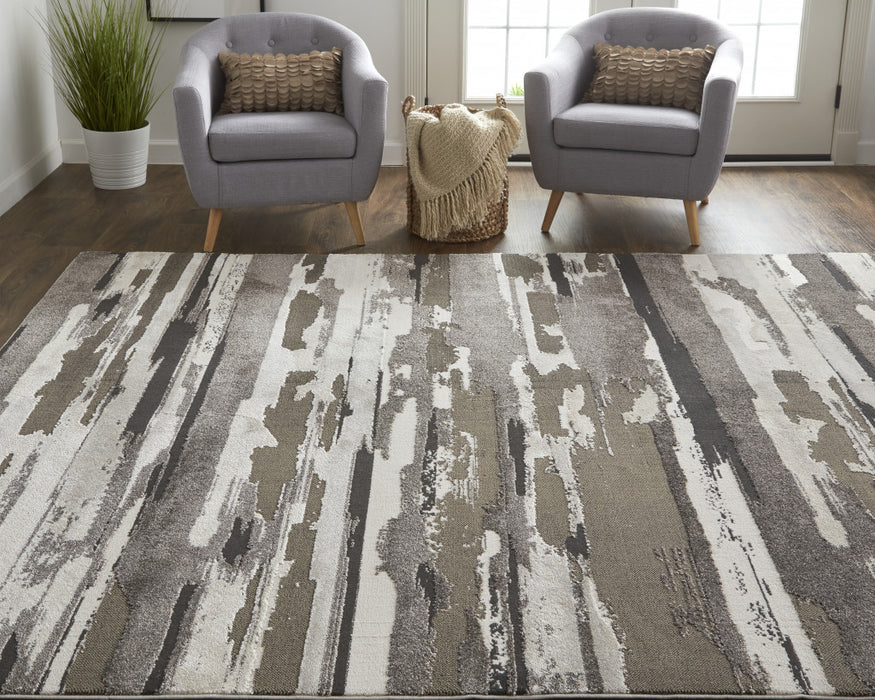 4' X 6' Gray and Ivory Abstract Power Loom Distressed Area Rug