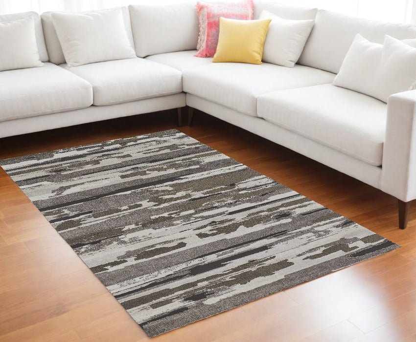 4' X 6' Gray and Ivory Abstract Power Loom Distressed Area Rug