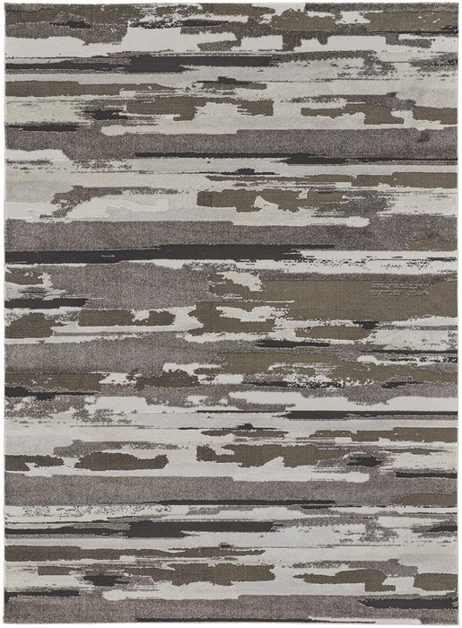 4' X 6' Gray and Ivory Abstract Power Loom Distressed Area Rug