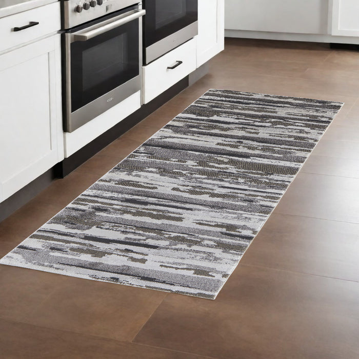 4' X 6' Gray and Ivory Abstract Power Loom Distressed Area Rug