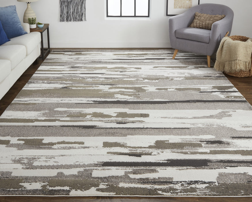 4' X 6' Gray and Ivory Abstract Power Loom Distressed Area Rug